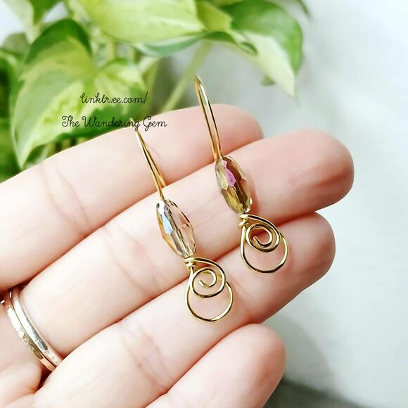 Boho Chic Beaded Dangle Earrings, Faceted Glass Jewelry, Artisan 1.5" - Picture 5 of 7